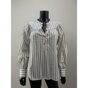 Old Navy Striped Popover Blouse 100% Cotton Long‎ Sleeve Shirt Women M
